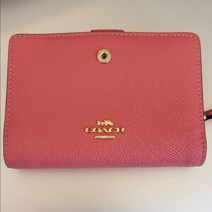 Coach Medium Cornet Zip Coral Pebbled Leather Wallet